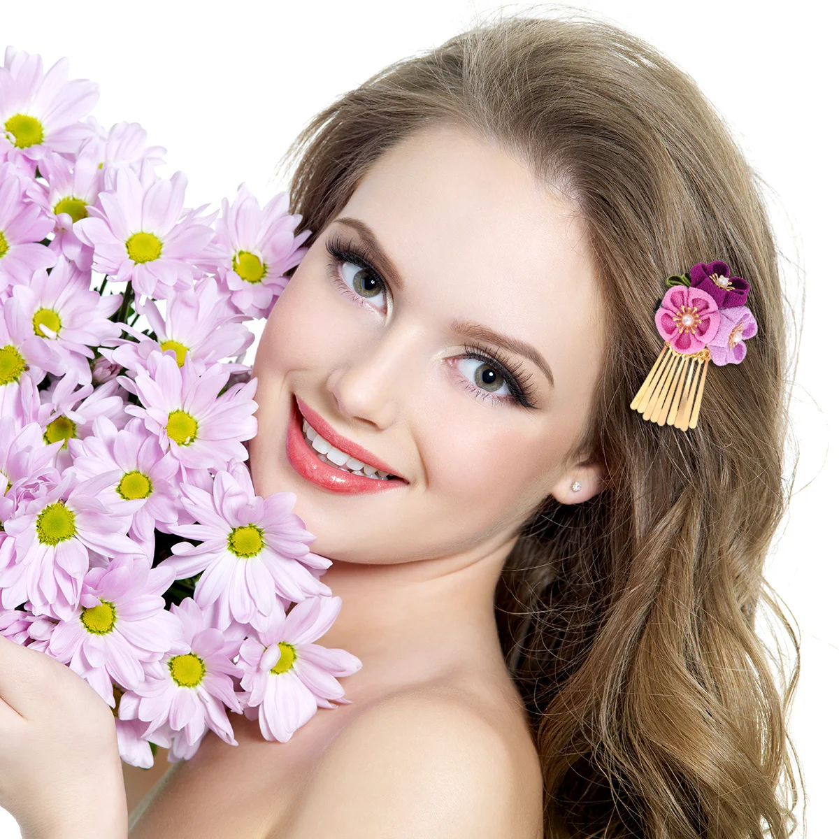 

Hair Clips Soft Cloth Flower Petals Tassel Design For Hanfu Kimono Traditional Wear Photography Party Japanese