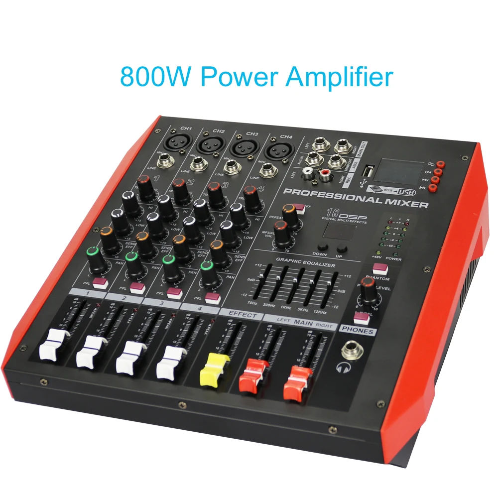 

MiCWL 4 Channel 800W Power Mixer Stereo Sound Mixing Consol 800 Watt Amplifier New Generation AMP Bluetooth 48V Karaoke