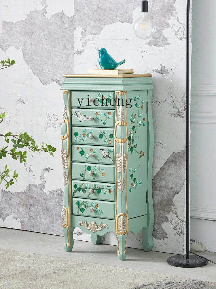 ZF Painted Jewelry Cabinet Flip Dressing Table Solid Wood Dressing Storage Cabinet Decoration 7-Drawer Cabinet