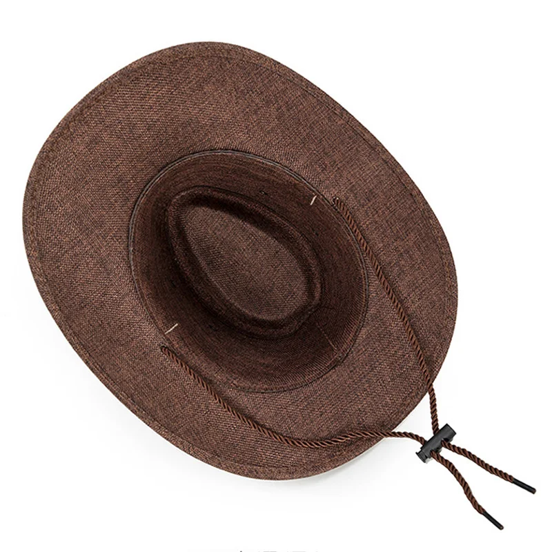 Summer Men Hat Breathable Western Cowboy Sunscreen Cap British Style Men Linen Solid Color Retro Casual Lightweight Hat