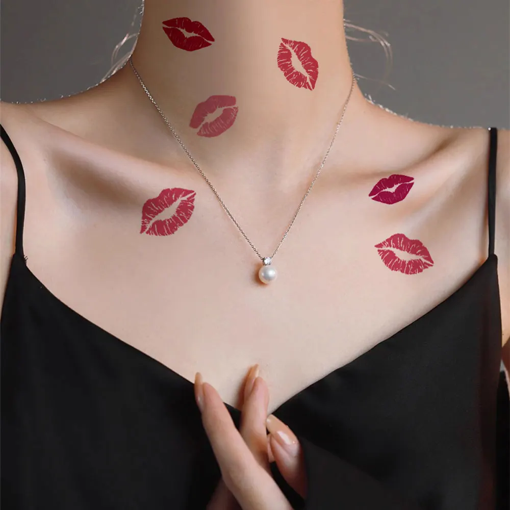 1pc Lips Tattoo Stickers Valentine's Day Waterproof Red and Purple Lip Fake for Men and Women Tattoo Body Decor
