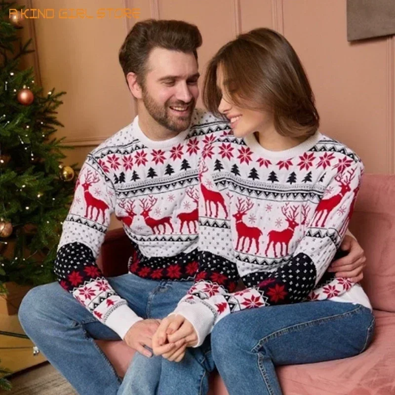 2024 New Christmas Matching Outfits Jacquard Knitting Sweaters Women Men Boys Girls Warm Thick Jumpers Xmas Family Look Knitwear