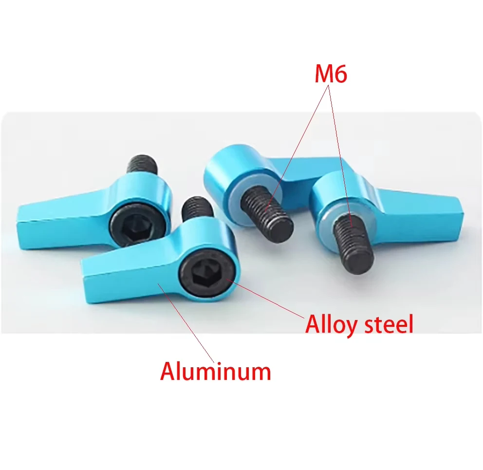 4x blue aluminum M6 Knob Thumb Screw L Shape Screw For 15mm Rod Rail Rig Clamp tripod camera， pack of 4 screws