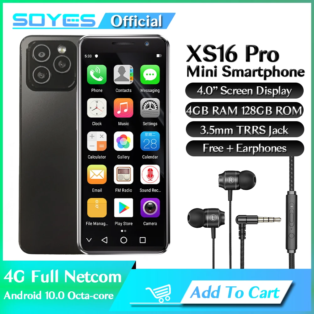 SOYES XS16 Pro 4GB RAM 128GB ROM Android 10.0 Smartphone 2100mAh Face ID 4G LTE Type-C OTG 4\'\' Screen Small Phone