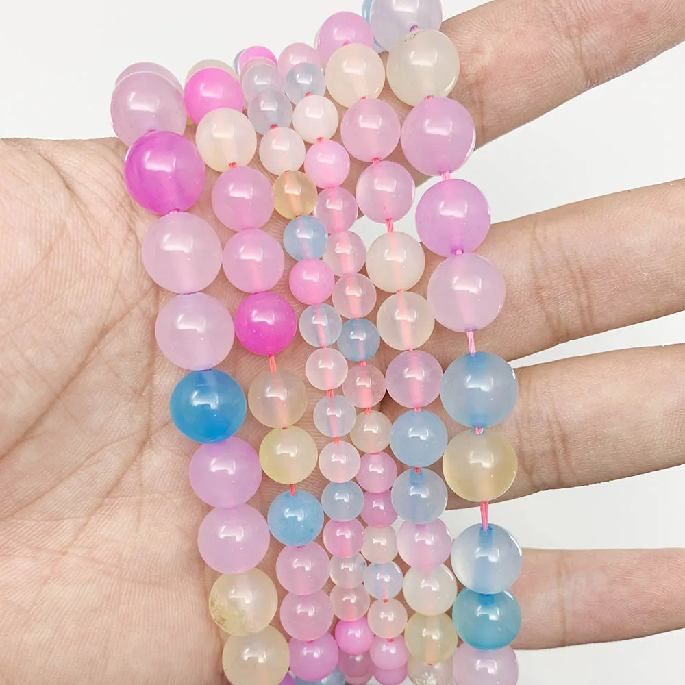 62Pcs Natural Candy Colored Morgan Agate Loose Bead Round Bead DIY Crystal Stone Jade Pulp Trendy Semi-Finished Bead Wholesale