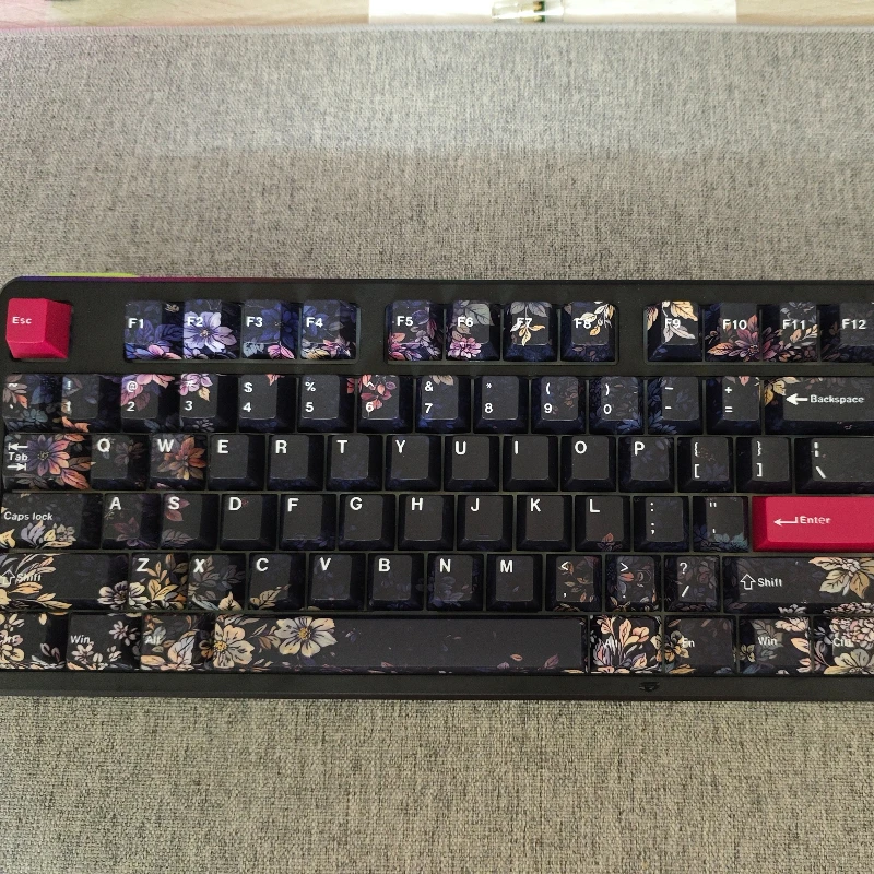 Dark Night Flower Theme Keycap Set 130 Key PBT Heat Sublimation Cherry Profile Keycap for Mechanical Keyboard Wooting Mai Cong