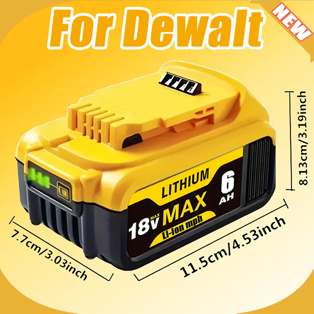 

For Dewalt 18V 6Ah high quality DCB184 Li-lon compatible with DeWalt batteries DCB200 DCB180 DCB182 XR with LED display screen