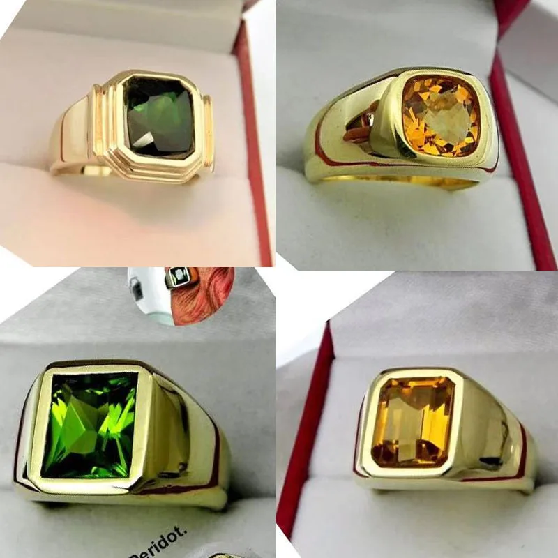 Classic Luxury Jewelry 4 Styles Gold Color Cubic Square Crystal Zirconium Male Alloy Ring for Men Party Jewelry Accessories