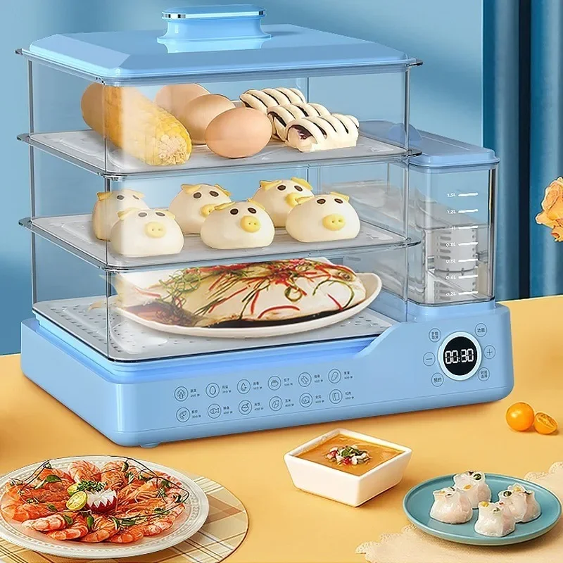 Vaporizador doméstico multifuncional de três camadas, grande capacidade, tanque de água externo, fogão a vapor automático