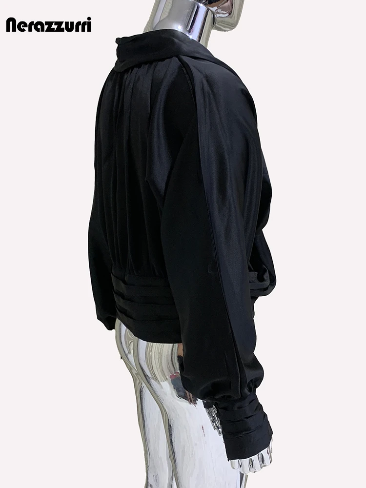 Mauroicardi Spring Summer Flowy Soft Short Pullover Satin Blouse Men V Neck Long Sleeve Elegant Luxury DesignerMenswear Clothes