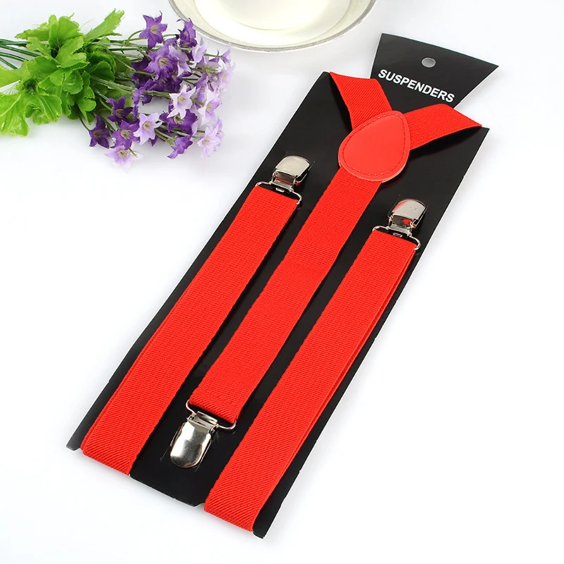 Effen kleur elastische lederen bretels bretels mannen vrouwen zwart blauw rood verstelbare bandjes voor bruiloft pak rok accessoires cadeau