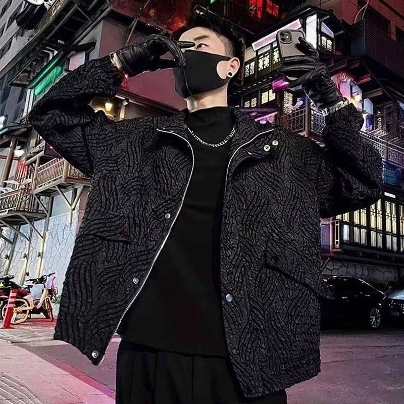 

​Luxury Crinkled Leather Men's Jacket 2025 Spring Autumn Collection Stand Collar Streetwear Design for Rugged Charm​