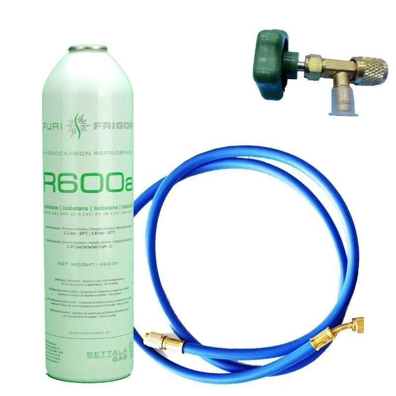 1 bottle refrigerant Gas R600 + hose + valve 420Gr isobutane