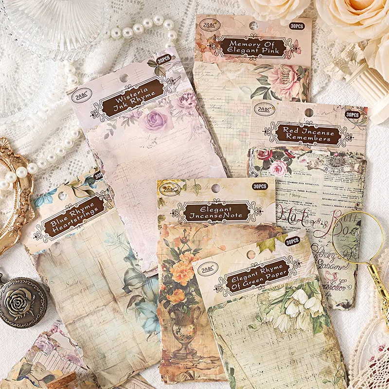 Journamm 30pcs/pack Vintage Background Craft Paper Collage Junk Journal DIY Album Scrapbooking Aesthetics Materials Paper Pack