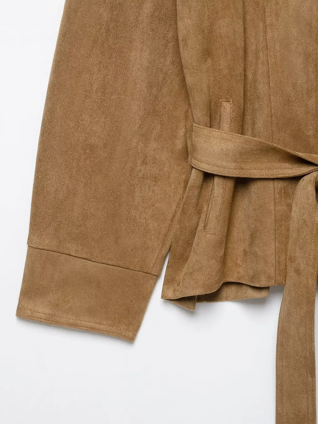 KONDALA Damen High-Street-Jacke Elegante Kunstwildleder-Jacke mit Gürtel und Stehkragen Neue 2026 Herbst-Winter Pendler-Damen-Kurzjacke – Detail 17