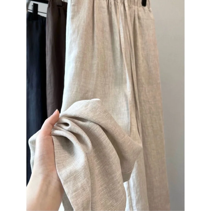 กางเกงขายาวทรงหลวมสไตล์วินเทจสำหรับผู้หญิง ผ้าลินินเนื้อนุ่ม ใส่สบาย เหมาะสำหรับใส่ไปทำงานหรือวันสบายๆ เอวสูง คอลเลคชั่นฤดูใบไม้ร่วง