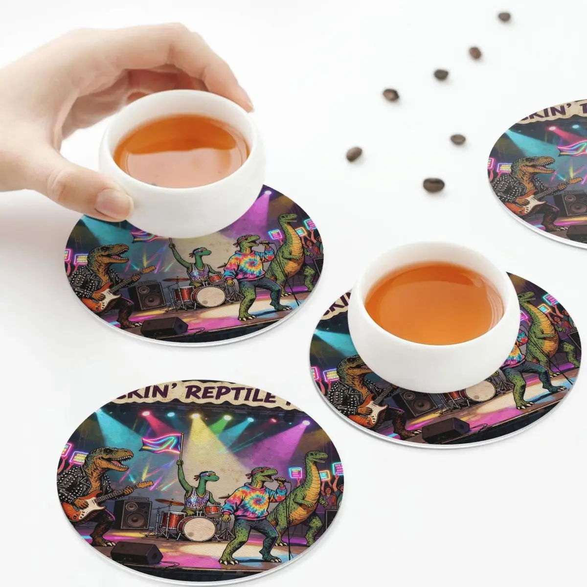 

Prehistoric Power Chord Party Coasters Leather Placemats Non-slip Insulation Coffee Mats For Home Kitchen Dining Pads Set of 4