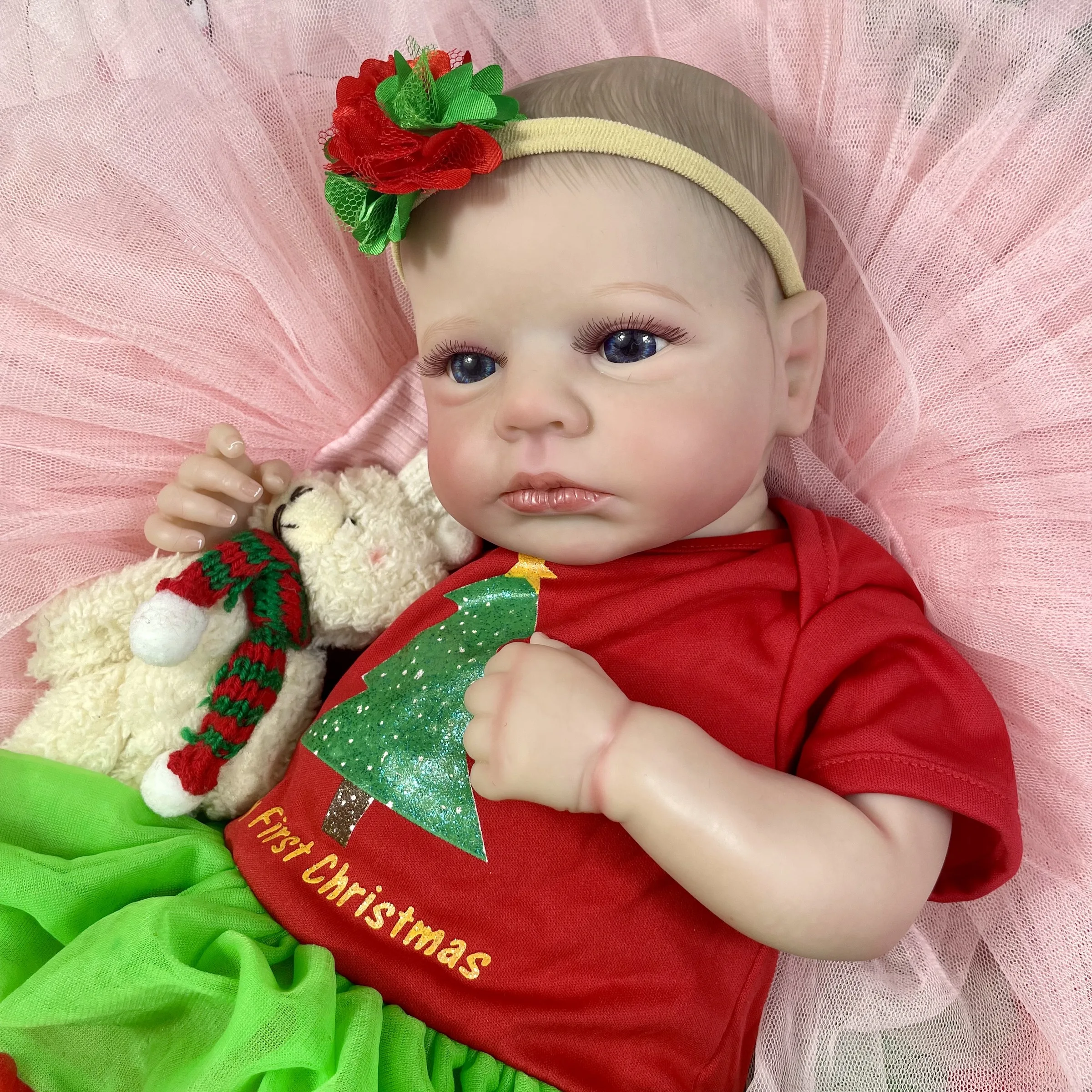 50CM Reborn LouLou Awake Christmas Girl Baby Doll Open Blue Eyes 3D Skin Visible Veins Collectible Art Doll Toy Christmas Gift