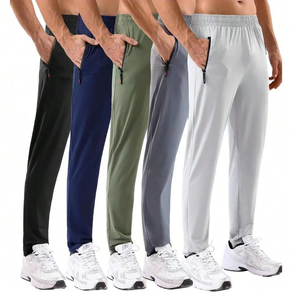 Men's Long Straight Leg Pants Mid Waist Elastic Waistband with Adjustable Drawstring Breathable 4-way Stretch Lightweight