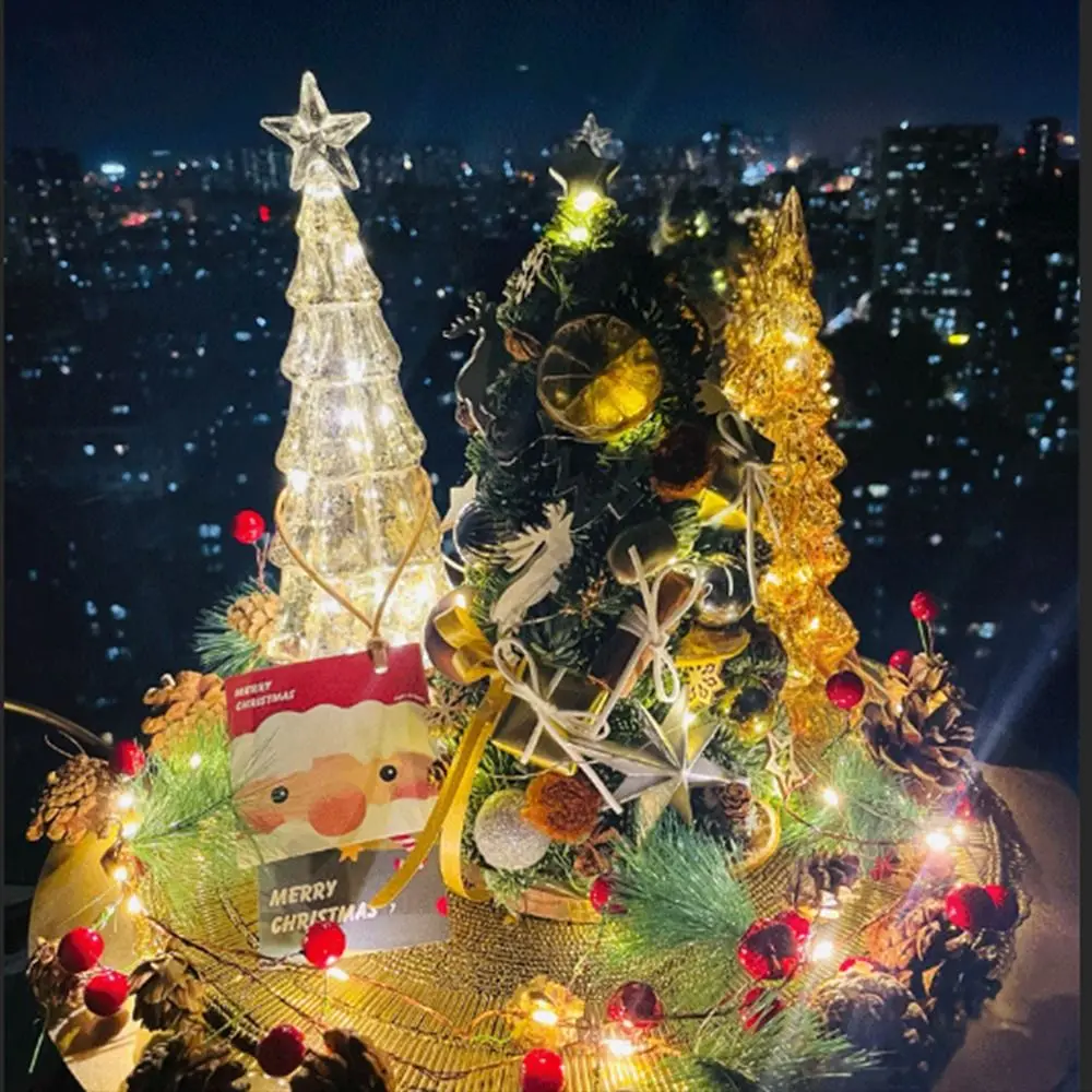 

Mini Christmas Tree Glass Night Light Xmas Glowing Glass Christmas Tree Ornament Superior Sense Romantic