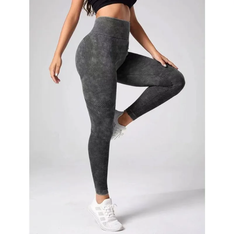 Hollow Out Leggings Women Seamless Slim Tights Frosted Water Washing Fitness Pants High Waist Hip Liftting Stretchy Yoga Pants