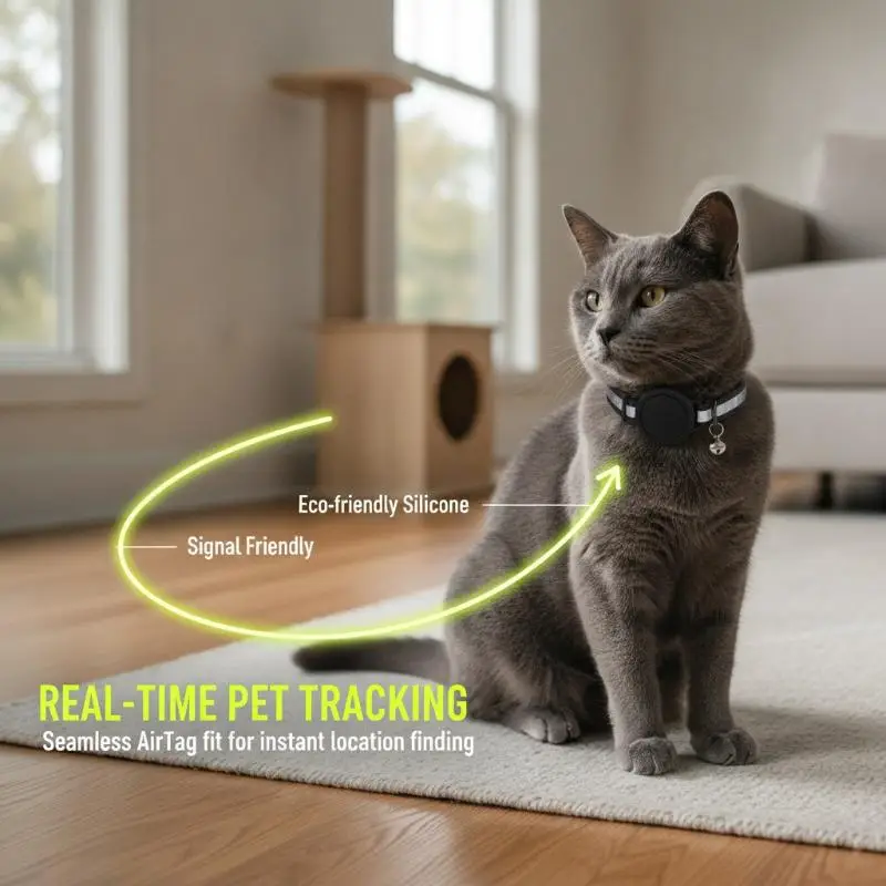 Breakaway Safety Buckle Reflective Airtag Cat Collar Adjustable Holder With Bell For Kittens And Puppies