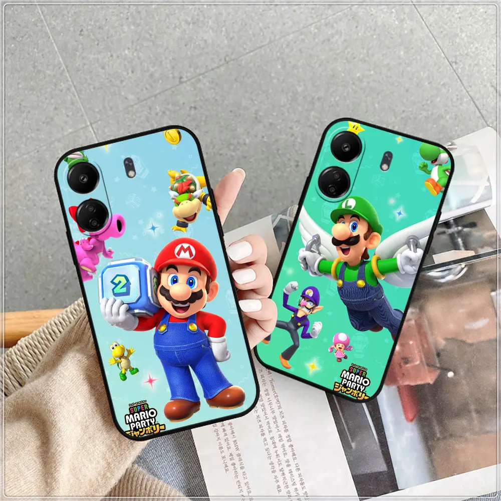 Cartoon Super M-Mario Bros Phone Case For Redmi 14C 13C 12 12C 10 10C 9 9A 9C 8 8A 7A A2Plus A1 K60 K40 Ultra Pro 5G Black Cover