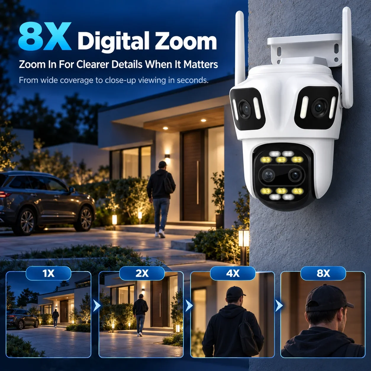 16MP Outdoor WiFi PTZ Camera with Four Lens Three Screens 8X Zoom CCTV Security Camera Auto Tracking Video Surveillance IP Cam