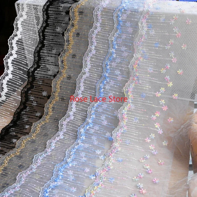 

5 yards 6 Colors flower embroidery Lace Trim,Gold floral tulle lace trim, For Wedding Gown,Bridal Hairband,Girl dress