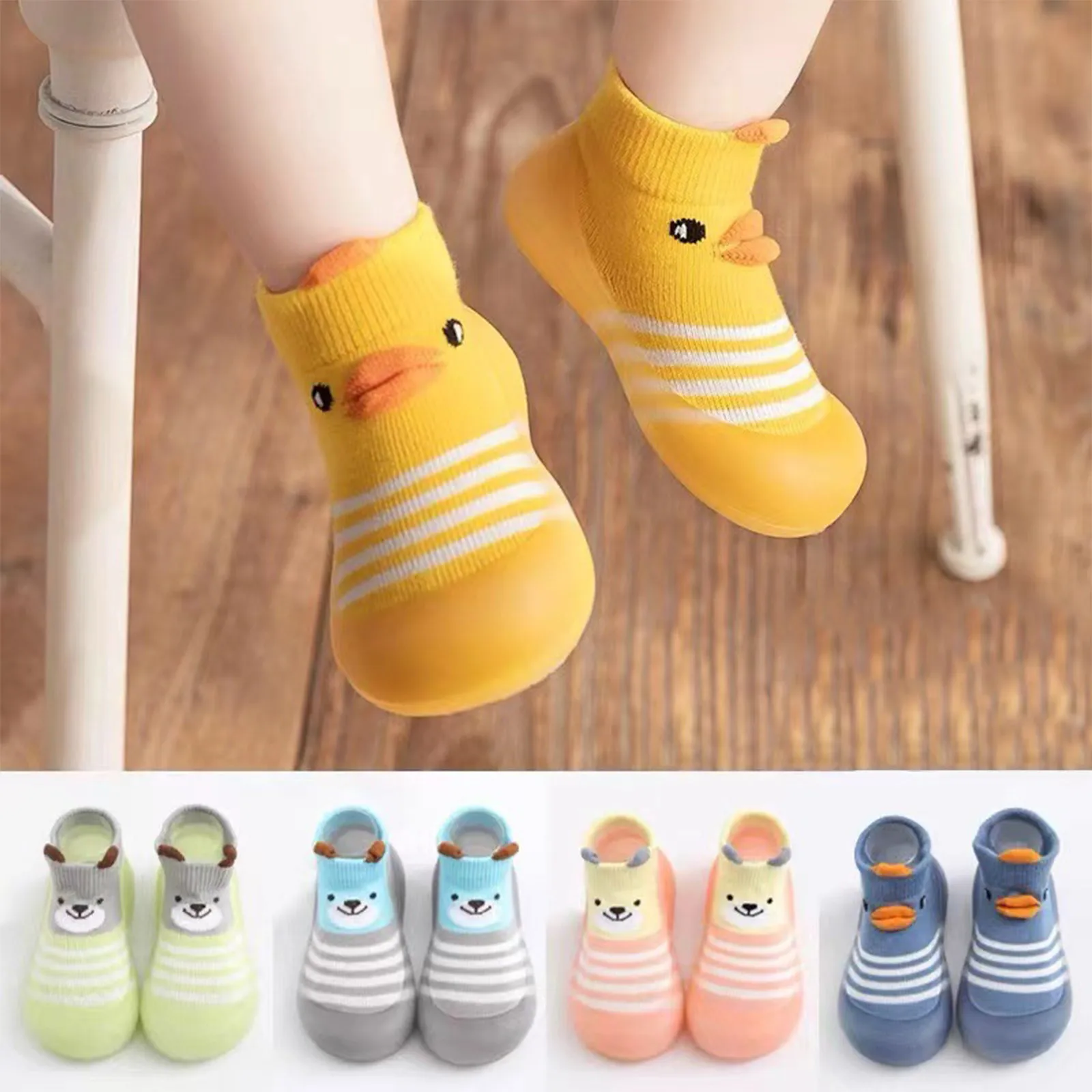 Children Todller Shoes Baby Boys And Girls Non Slip Flat Socks Shoes Lightweight Comfortable Cute Cartoon Duck Bear Pattern 2024