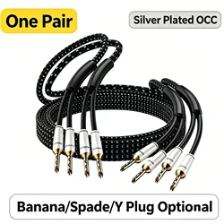 1 par SP14HIFI Cable de altavoz plateado Cable de altavoz OCC de gama alta para sistemas Hi-Fi Enchufe Y enchufe Banana