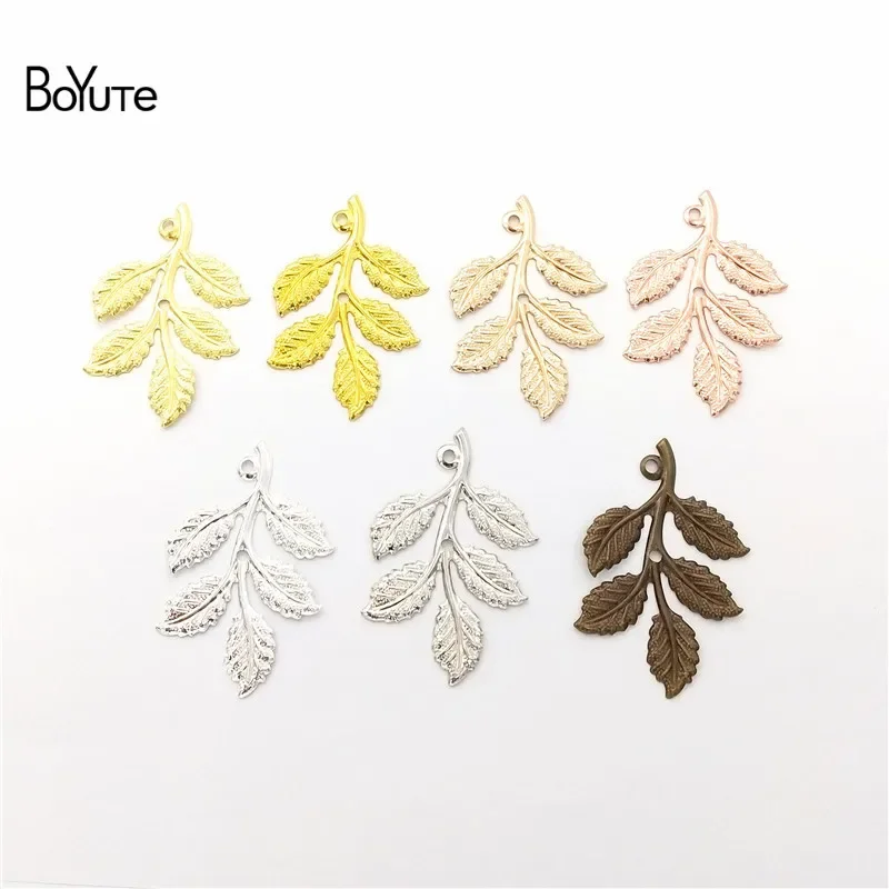 BoYuTe (50 Pieces/Lot) Metal Brass 32*50MM Branch Leaf Plate Materials Hand Made DIY Jewelry Accessories Wholesale