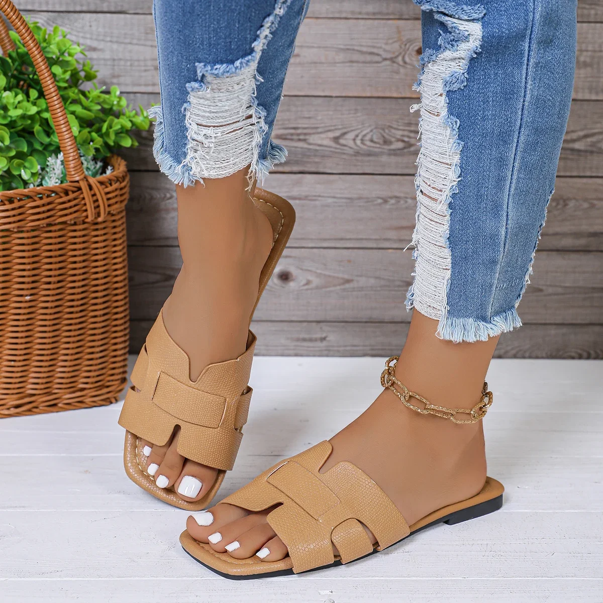 Ágcsernyő bőrből Női Papucs vel Tárt heels, Állott Szandál, part cipők, couple's cipők, Alkalmi cipők