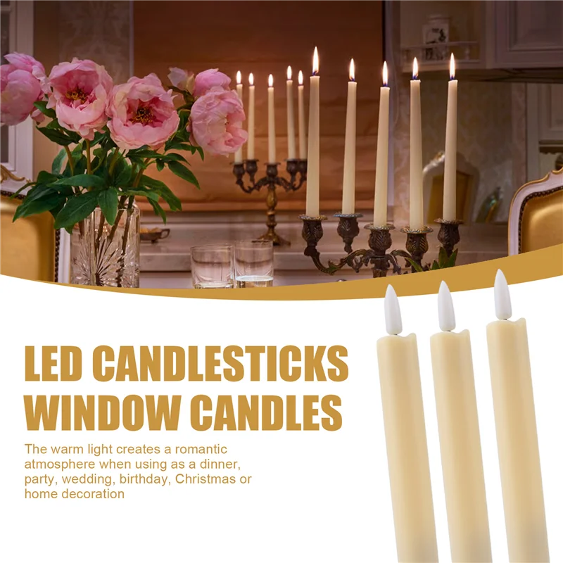 Velas cônicas sem chama ABVJ com temporizador remoto de 10 teclas, castiçais LED a pilhas, velas de janela A