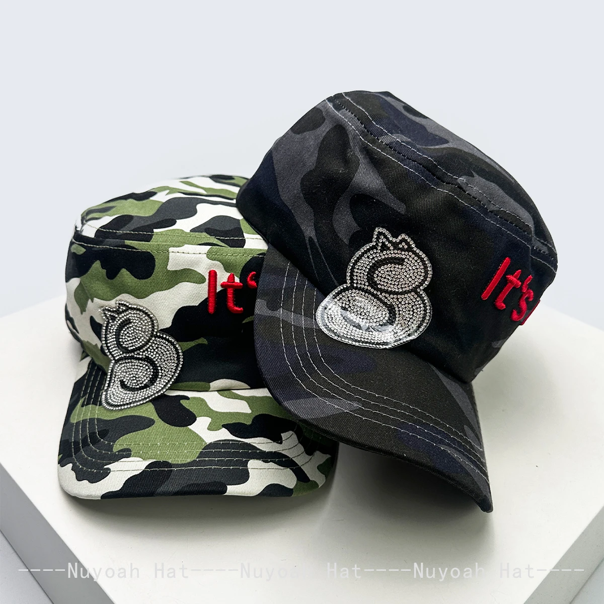 Camouflage Embroidered Letter Flash Diamond Baseball Hats Sunshade New Men Women Leopard Print Versatile Military Caps Fashion