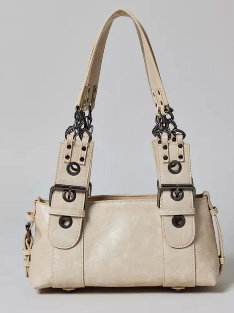 

2025 Новая большая вместительная сумка на плечо подмышки, винтажная мотоциклетная сумка из искусственной кожи, модная женская сумка с заклепками в стиле деко