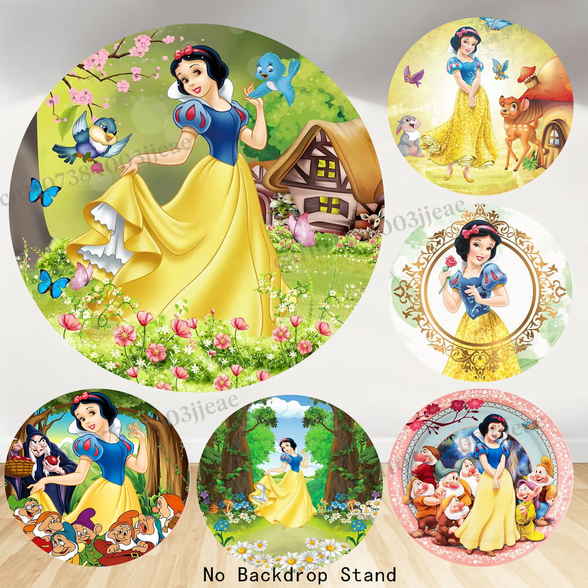 

Snow White Princess Round Backgrounds Girls Birthday Party Decorations Baby Shower Banner Children Photography Studio Prop Cover