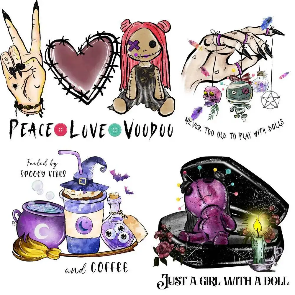 

Halloween Witch Iron On Patches Halloween Coffee Cup Heat Transfer Washable DIY Appliques Parches Thermo Stripes Decals