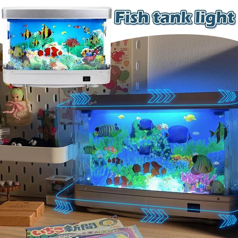 Artificial Tropical Fish Tank Lamp Dolphin Aquarium Decorative Lamp Virtual Ocean in Motion Mood Night Light Room Decorations