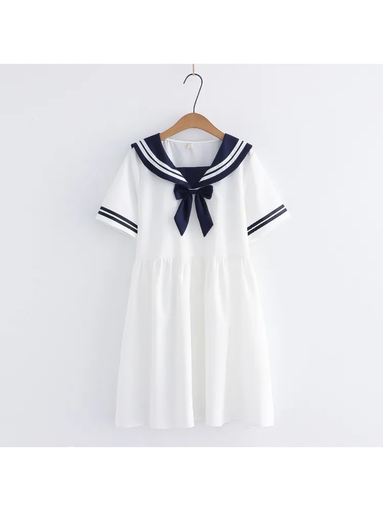 Merry Pretty Kawaii Short Sleeve Navy Dress Women Sailor Collar Summer Cute Casual Vintage Lolita Jk Uniform White Retro Dresses