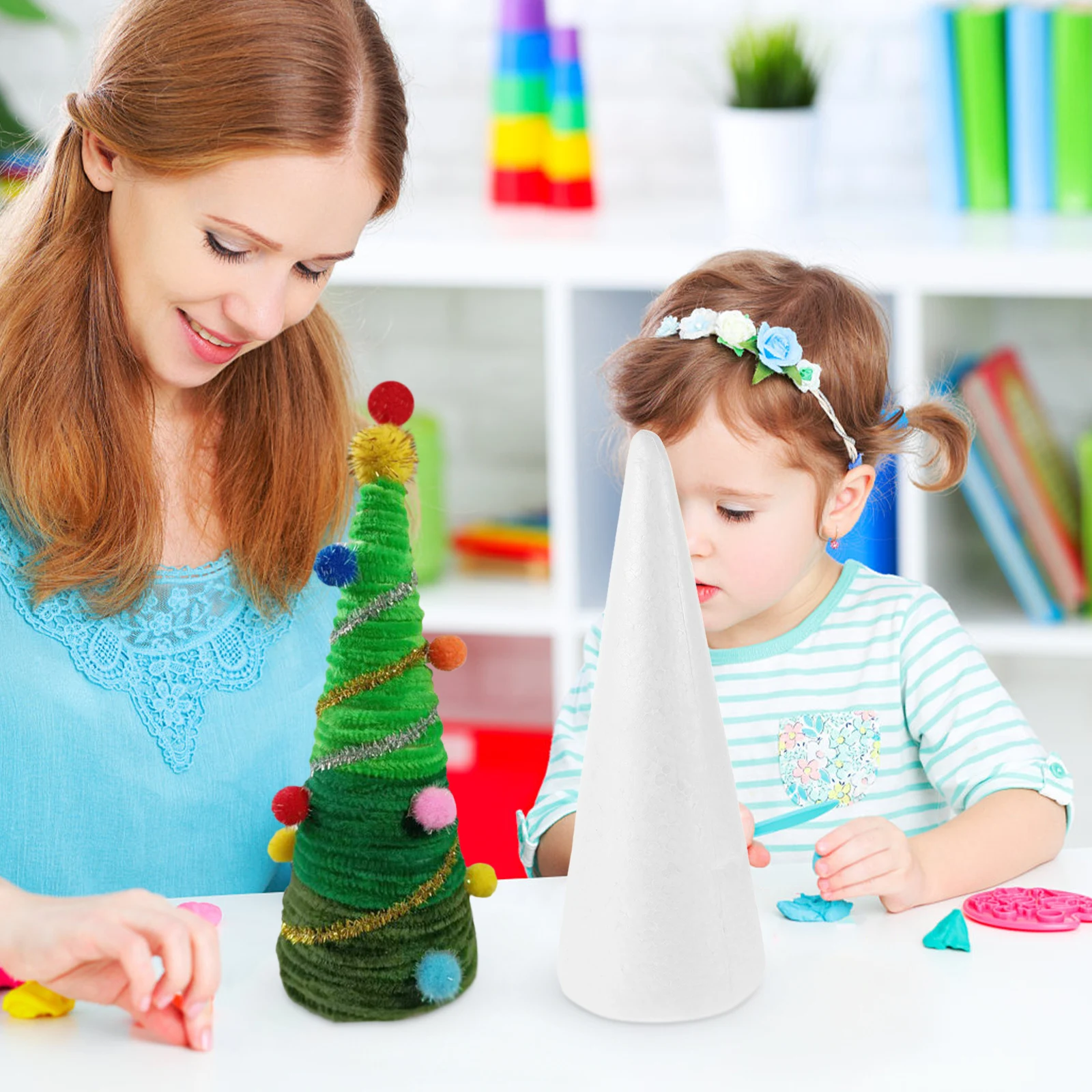 

3pcs Foam Cones White Diy Crafts Material For Kids Christmas Tree Table Centerpiece Decoration Cone Shape Polystyrene Art