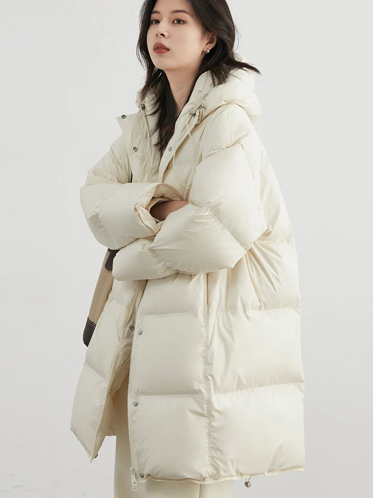 شيك فين النساء أسفل معاطف الكورية الصلبة مقنعين لينة 90 الأبيض بطة أسفل سترة موضة الملابس النسائية الدافئة خريف شتاء جديد 2025