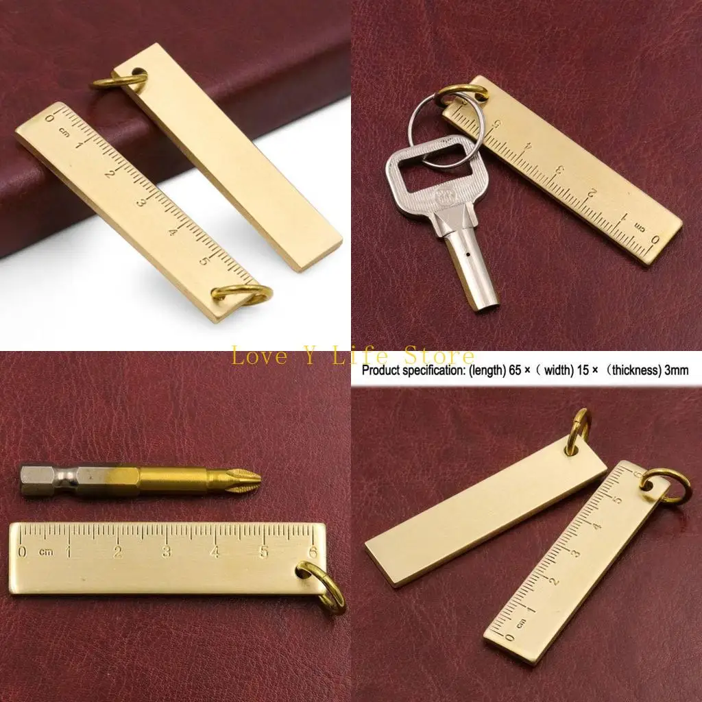 L74C Lovely Copper Straight Ruler 6cm for Creative Keychain 3mm Thickened Brass School Office Stationery Measuring Drawing To