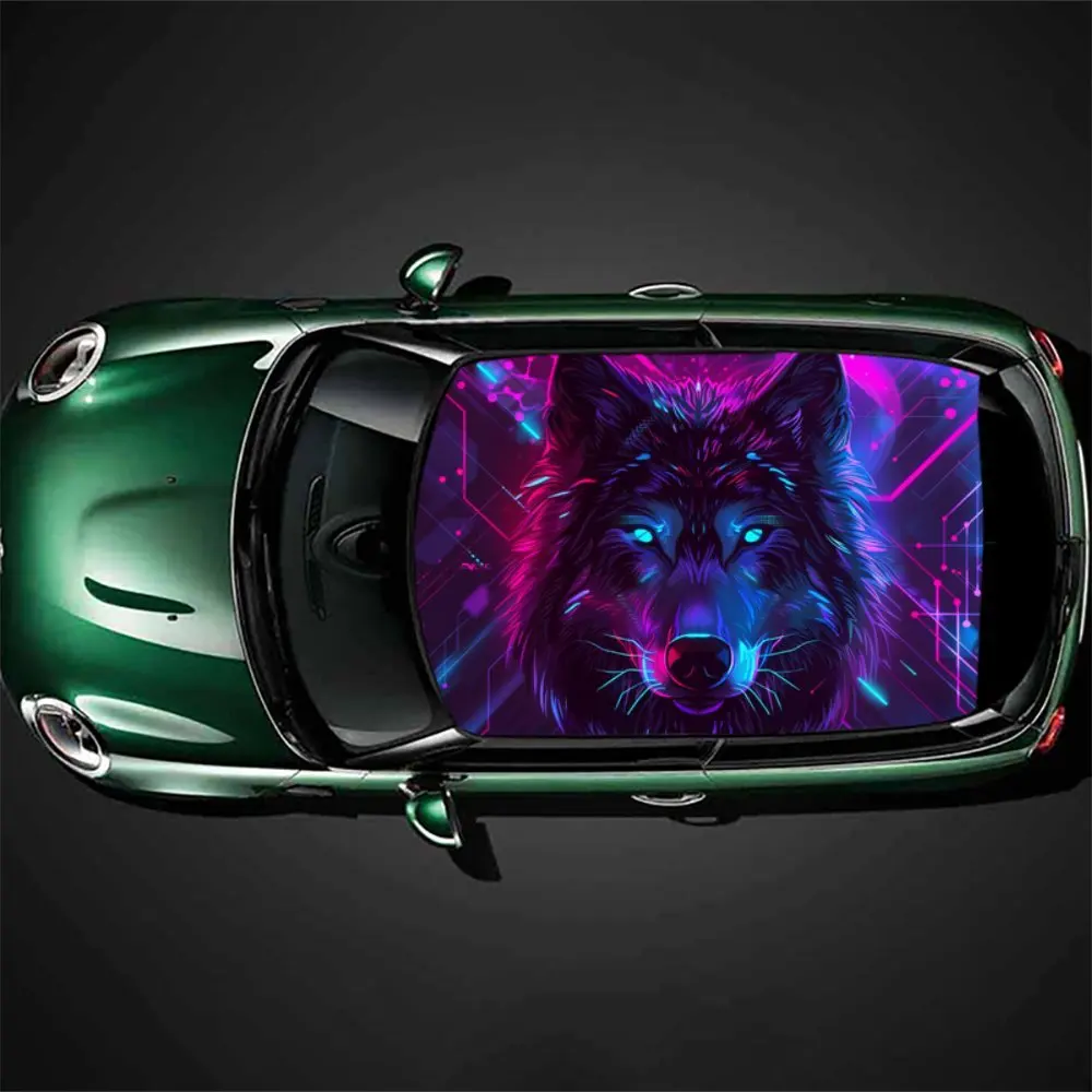 

Mysterious Wolf Shadow graphics in the neon matrix; car vinyl wraps, vinyl car roof graphics, unique graphic decoration.