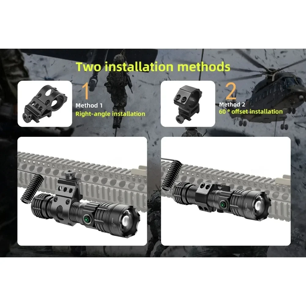 LED Flashlight Tactical Night Scout Hunting Lights Set Long-Shot Powerful Type-C Rechargeable Outdoor Waterproof Torch