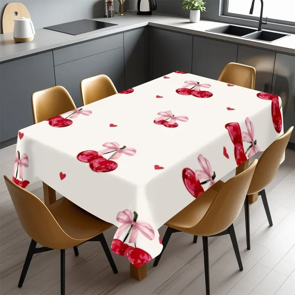 Cherry red rectangular tablecloth, with a light and smooth texture, an excellent choice for spring and summer decorations.xzj