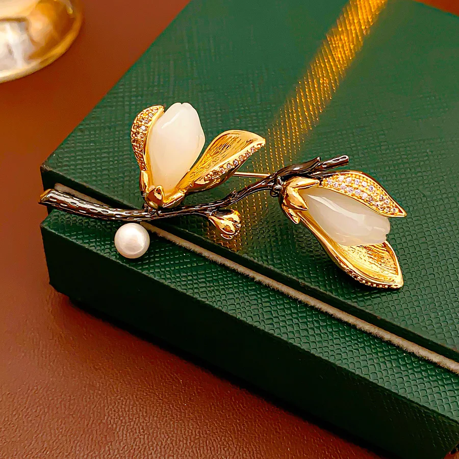 

Vintage Zircon Flower Pearl Brooch - Women Elegant Jewelry | Party Gift Accessory