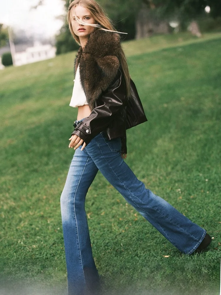 

High Waist Bell Bottom Jeans Women's Summer Slim Fit Casual Fashion Long Trousers H&M 1310008 Street Style Denim Pants