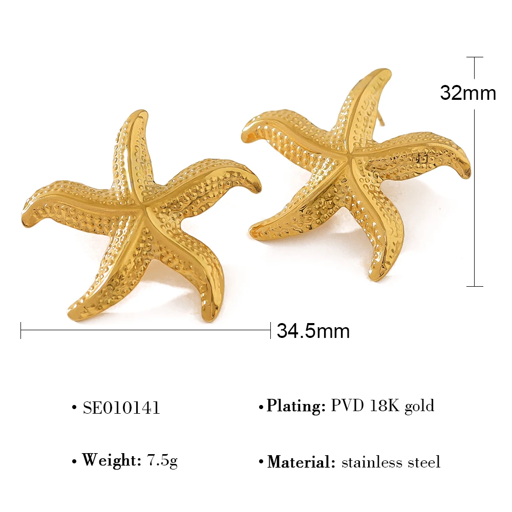 WILD & FREE 18K Gold Plated Stainless Steel Starfish Earrings for Women Creative Cute Fashion Trendy Waterproof Jewelry