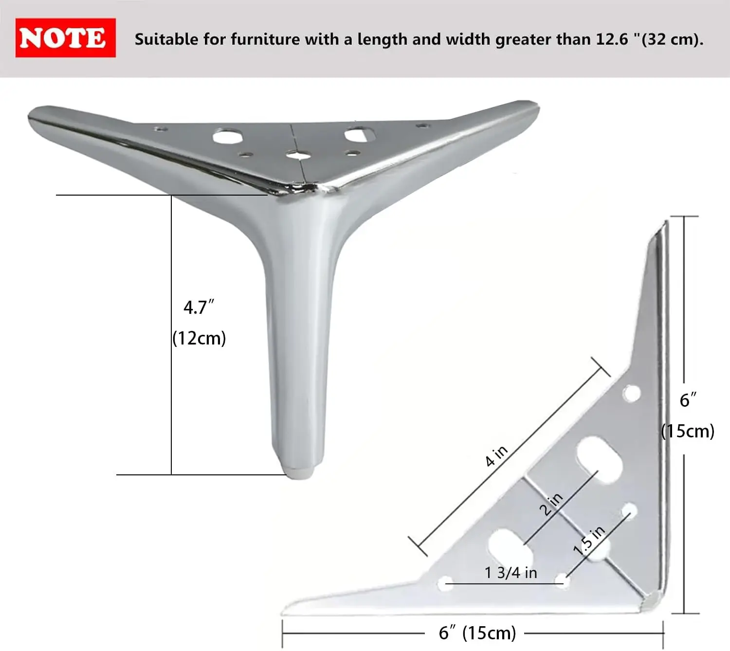 مجموعة أرجل أثاث معدنية فضية لامعة مقاس 4.7 بوصة/12 سم مكونة من 4 قطع، سهلة التركيب، مناسبة للأرائك والخزانة والخزائن والمو #3